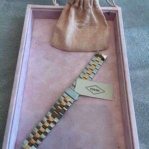 Fossil Silver and Gold 22mm Three-Row Stainless Steel Bracelet